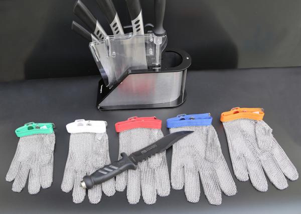 Stainless Kitchen Cut Resistant Gloves / Hand Protection Gloves Nylon Belt Design