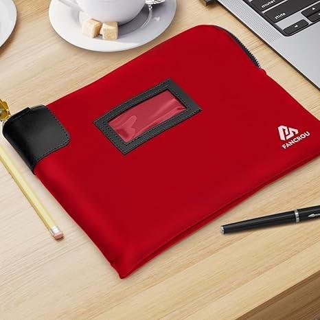 Waterproof Cash Bag with lock and 2 Keys, Money bag with Zipper,Security bags for cash, Durable Money Bank Deposit Bag, Nylon Documents Bag, Coin Check Wallet Pouch,Petty cash bag,11 x 9 Inch,Red