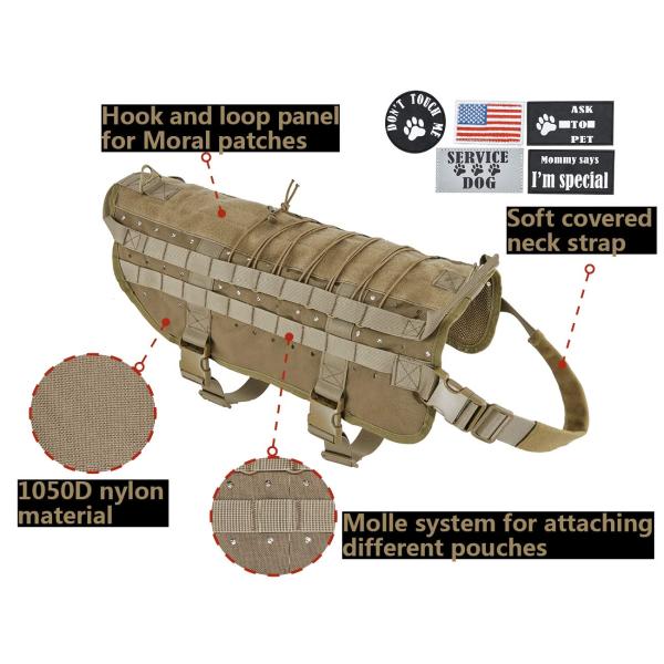 Military Molle Nylon Dog Harness Vest Durable Nylon Training Service Mesh Fabric