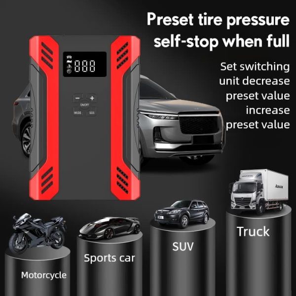 2000A Peak Portable Jump Starter Car Battery Jump Starter With 150PSI Air Compressor
