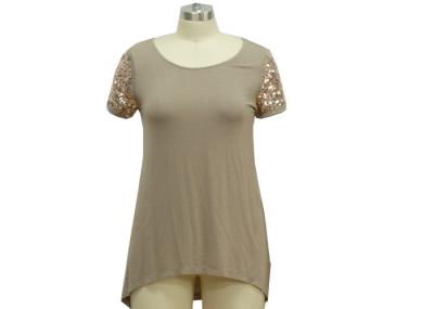 Women's Soft Viscose  1/2 Sleeves Shirt Round-Necline With Paillette Embroider At Sleeve