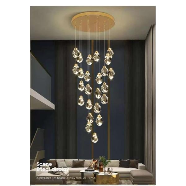 Hôtel Escalier Intérieur Luxe Moderne Chandelier de cristal Pendant Lumière avec LED Lampe de plafond Lampe de taille 130*110mm