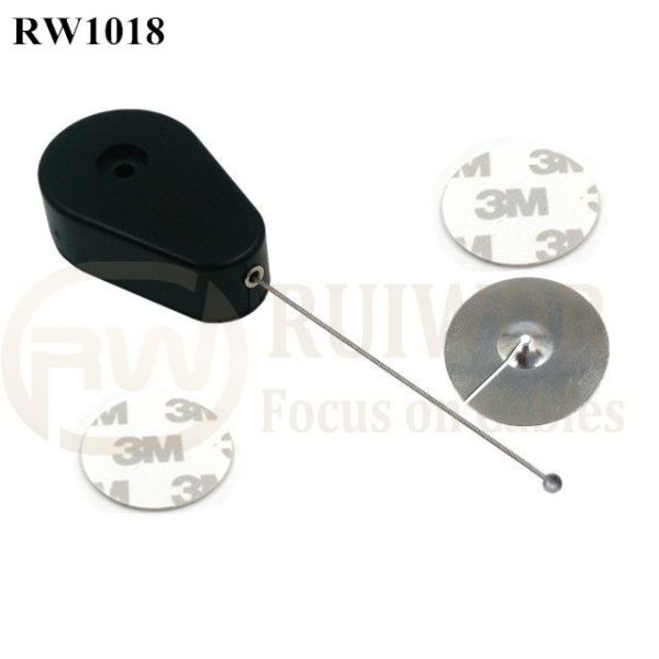 RW1018 Drop-Shaped Retractable Security Tether Plus 38mm Circular Sticky Metal Plate For Product Retail Display