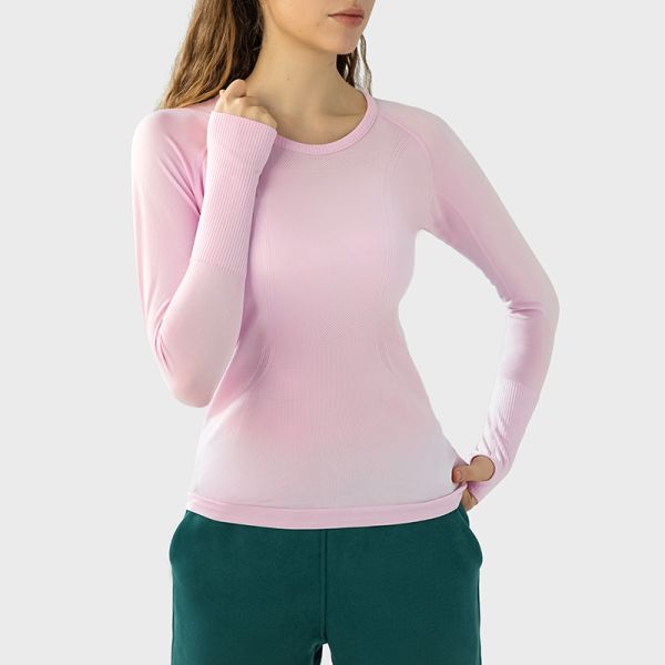 Women's Long Sleeve Yoga Activewear Seamless Top Light Blue Moisture Wicking