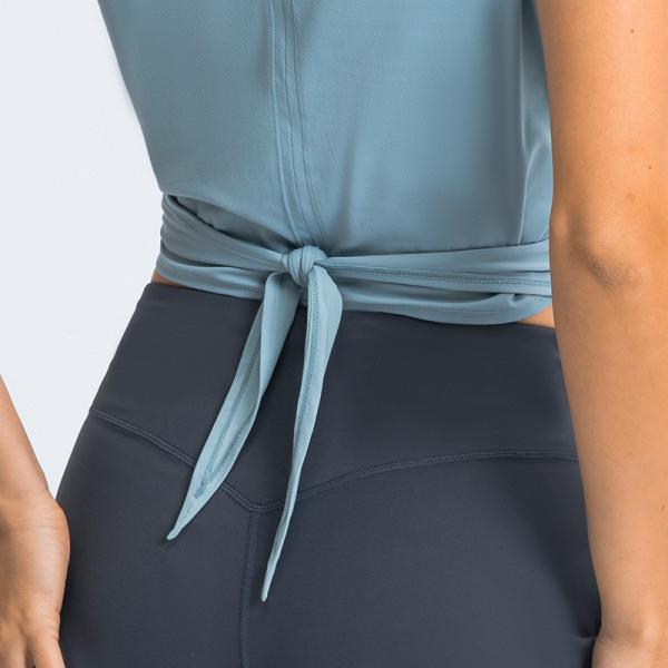Cross Hem Lace Up Back Activewear T Shirts Breathable Short Sleeve T-Shirt For Women