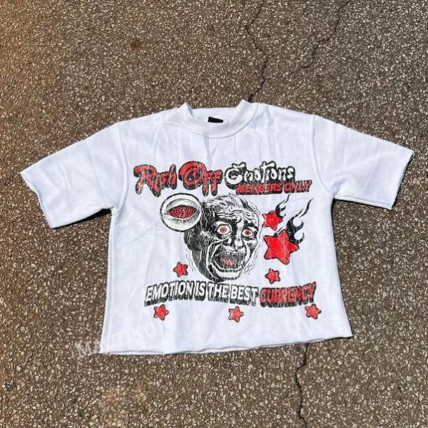 Hip Hop Dtg Print Cropped Graphic T Shirt Tee Crew Neck Acid Wash Sun Faded Distressed T-shirt