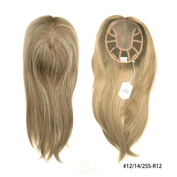 100% European Virgin Hair women Mono hair topper natural color double drawn full end full coverage mono wefted Topper