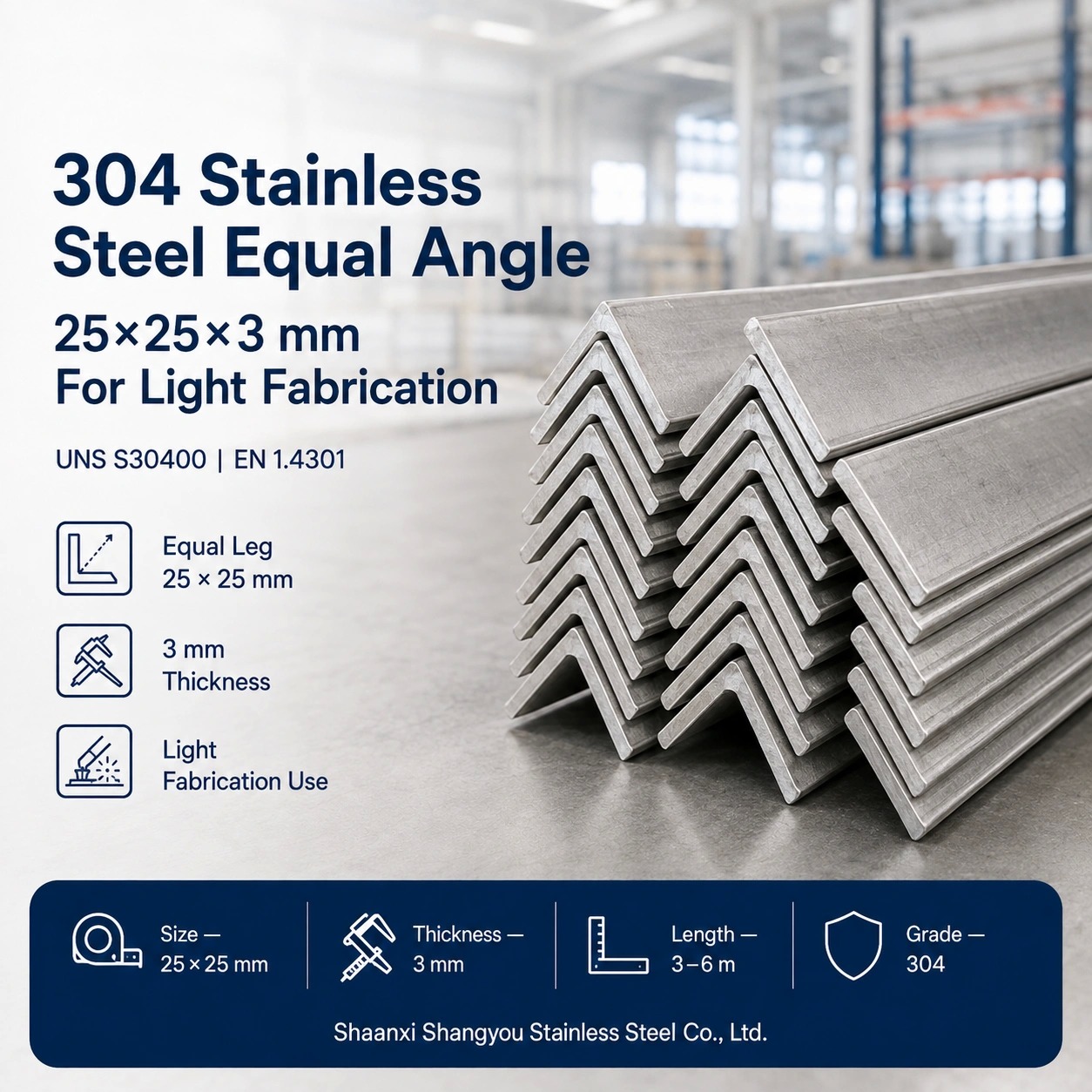 304 Stainless Steel Equal Angle 25x25x3mm for Light Fabrication