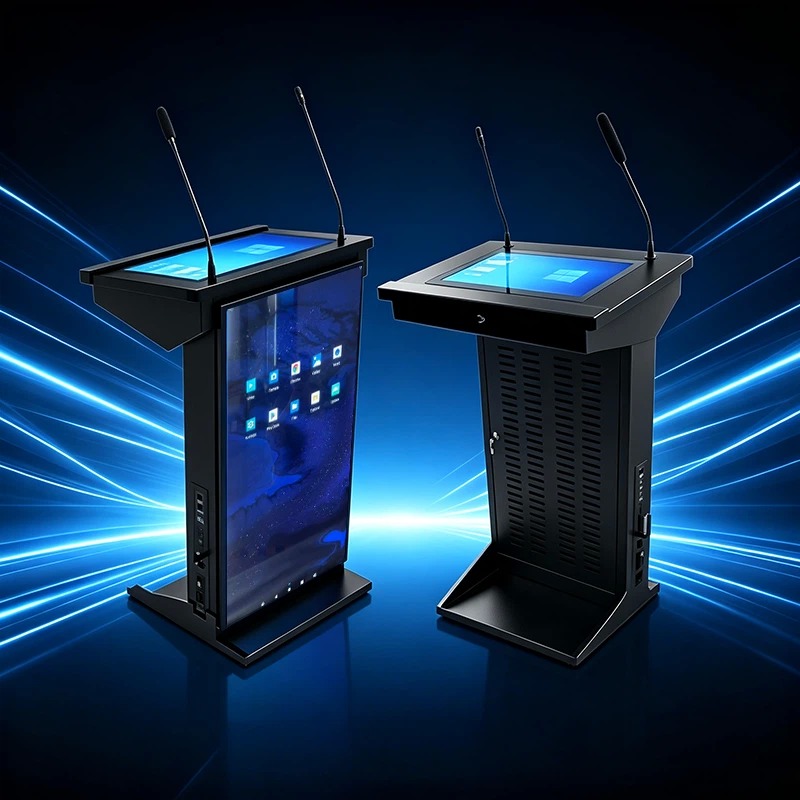 Qtenboard QM-3233JT-W 32 Inch + 24 Inch Dual Screen Smart Digital Podium with UHF Dual-Channel Wireless Microphone System and Android 14
