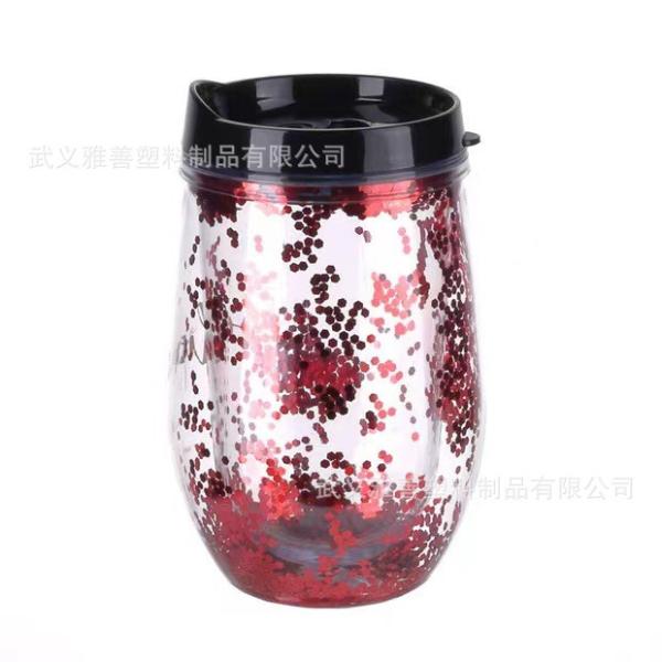 Amazon U-shaped 12oz Wine Glass Egg Cup Double-layer Portable Plastic Cup Outdoor Drink Water Cup
