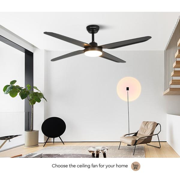 Ventilador de teto moderno interno de 52 polegadas 5 velocidades silencioso motor DC reversível com luz