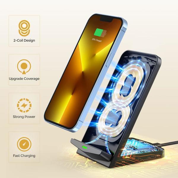 Carregador Wireless [2 Pack],15W Fast Wireless Charging Stand, Carregador Wireless Compatível com iPhone 15/15 Plus/15 Pro Ma