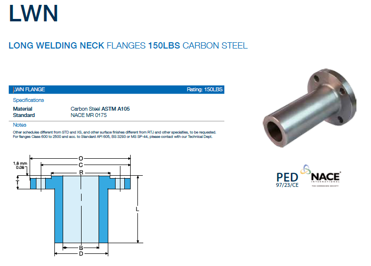 150LBS Carbon Steel Long Welding Neck Flange API605 Standard LWN Flange