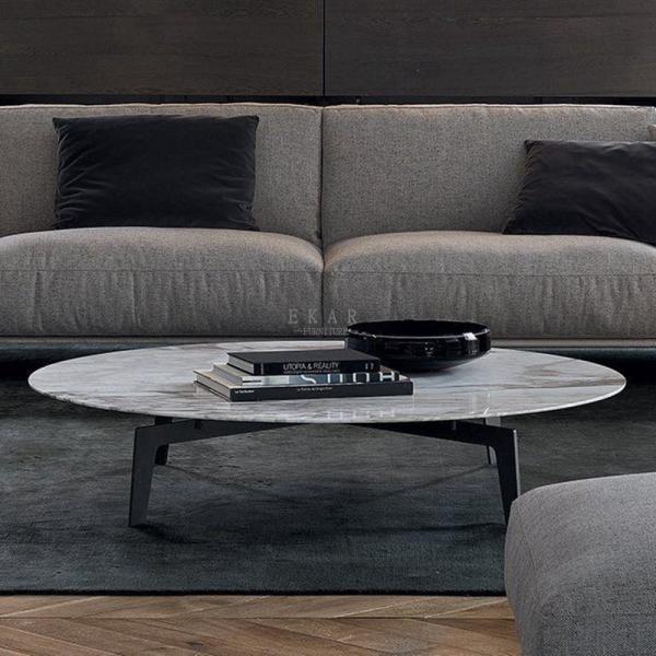 Stainless Steel Round Emperador Marble Top Coffee Table