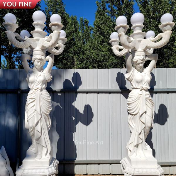 Road Lighting Marble Figure Stone Sculpture for Garden Lamp
