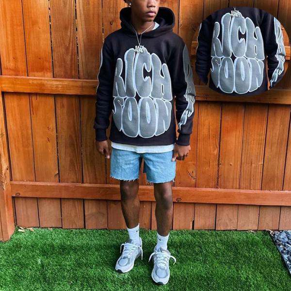 Nouveau design Les fabricants de vêtements personnalisés poids lourd 100% coton noir personnalisé 3D Puff Imprimé Coupe de bord coupé