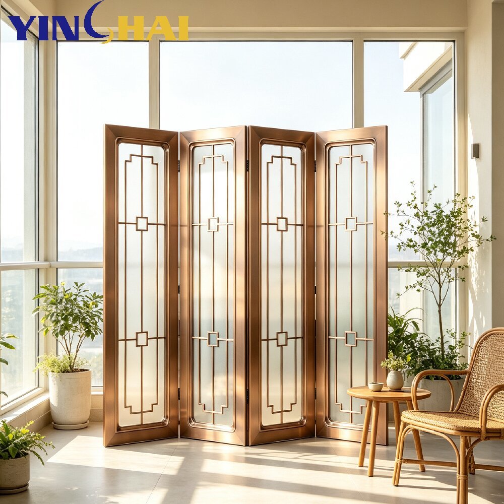 Custom Stainless Steel New Chinese Folding Partition Screen For Cafe Library