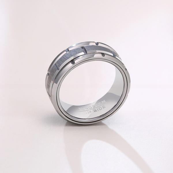 Jewelry Type Rings Simple Wedding Engagement Ring for Men Classic Silver Black Tungsten Ring 8mm Double Groove Beveled Edge