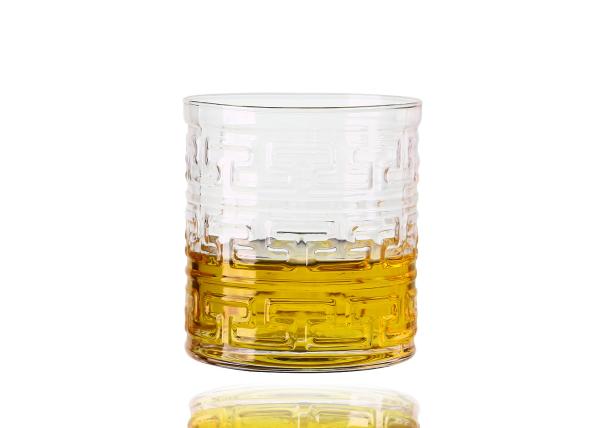 Hand Blown Clear 80mm Embossed Crystal Whiskey Glasses , 10 ounce Crystal Brandy Glasses