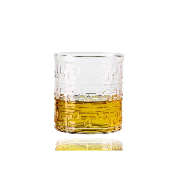 Hand Blown Clear 80mm Embossed Crystal Whiskey Glasses , 10 ounce Crystal Brandy Glasses