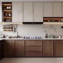 Modern Waterproof Veneer Kitchen Cabinets and Custom Sizes, Plywood Base for Home Renovation Projects