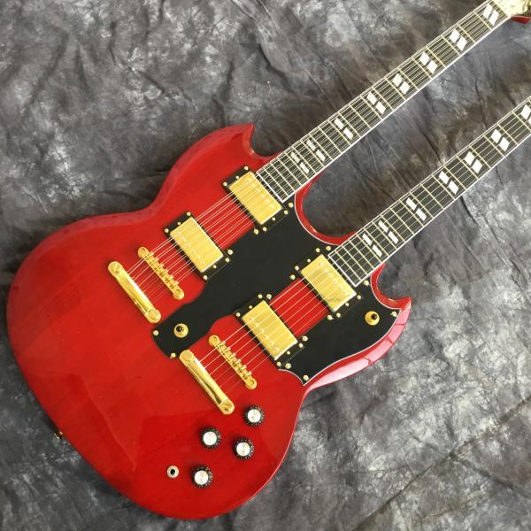 Custom high quality 12 string+6 string double head electric guitar in Wine red Red SG guitar Gold hardware