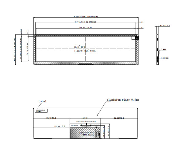 Sunlight Readable TFT Resistive Touch Screen 8.8 Inch WXGA LCD 1280x320