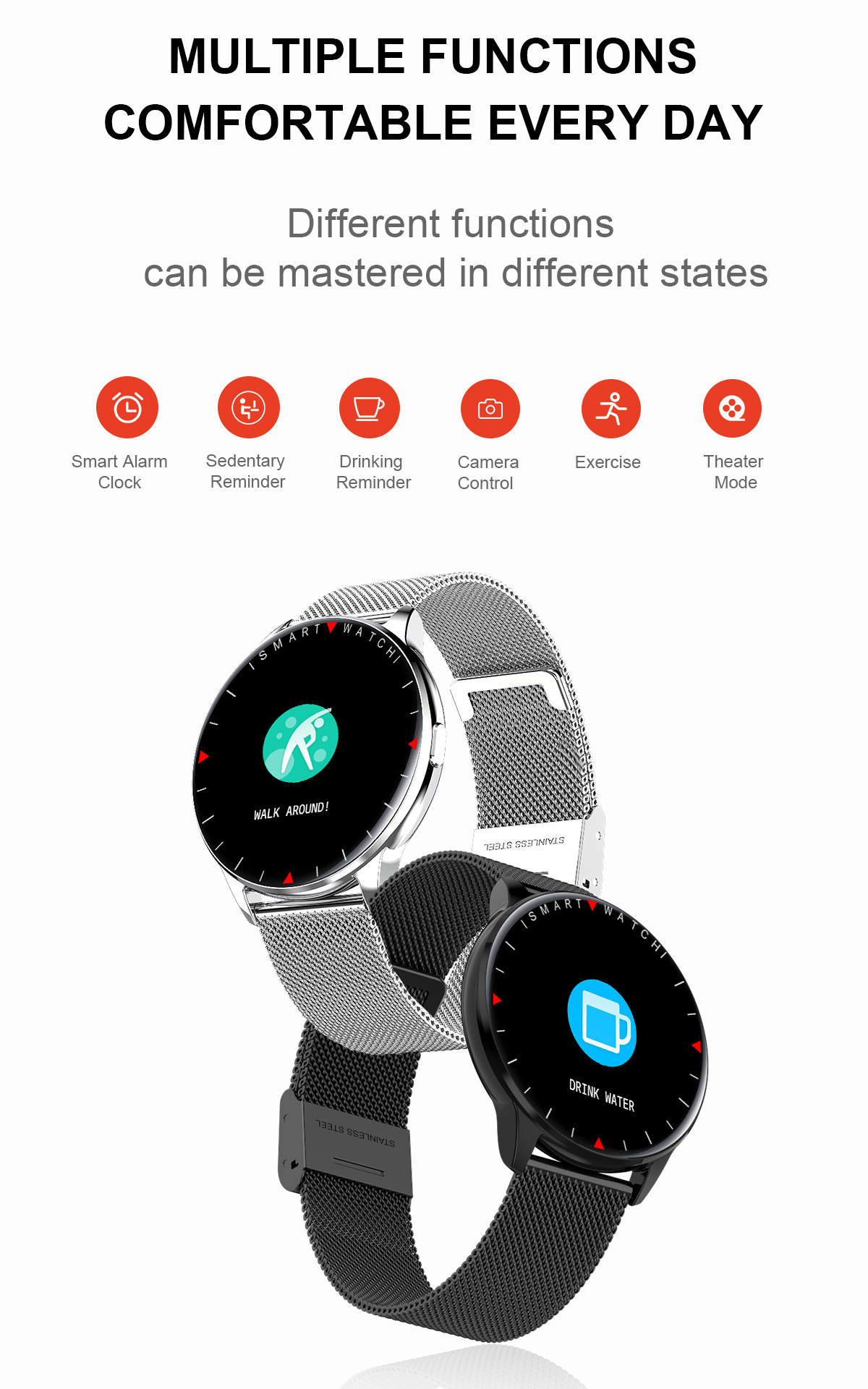 забота вереска монитора тренировки Smartwatch фитнеса разрешения 360x360 дыша весь день