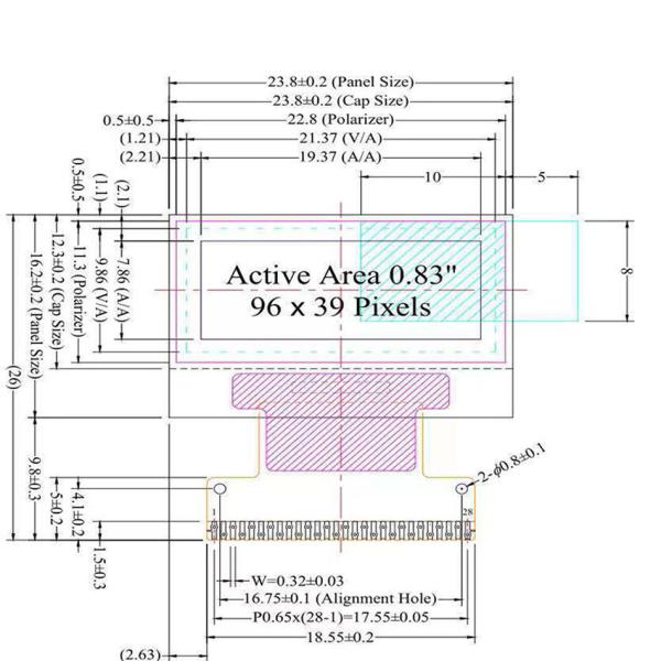 00,83 дюйма OLED графический дисплей, 96x39, 4 провода SPI I2C интерфейс, IC SSD1306 Управление