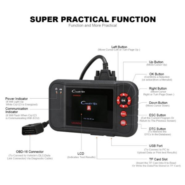 Launch X431 Creader VII+ ( CRP123) Auto Code Reader EOBD OBD2 Scanner Scan Tool Testing Engine/Transmission/ABS/ Airbag