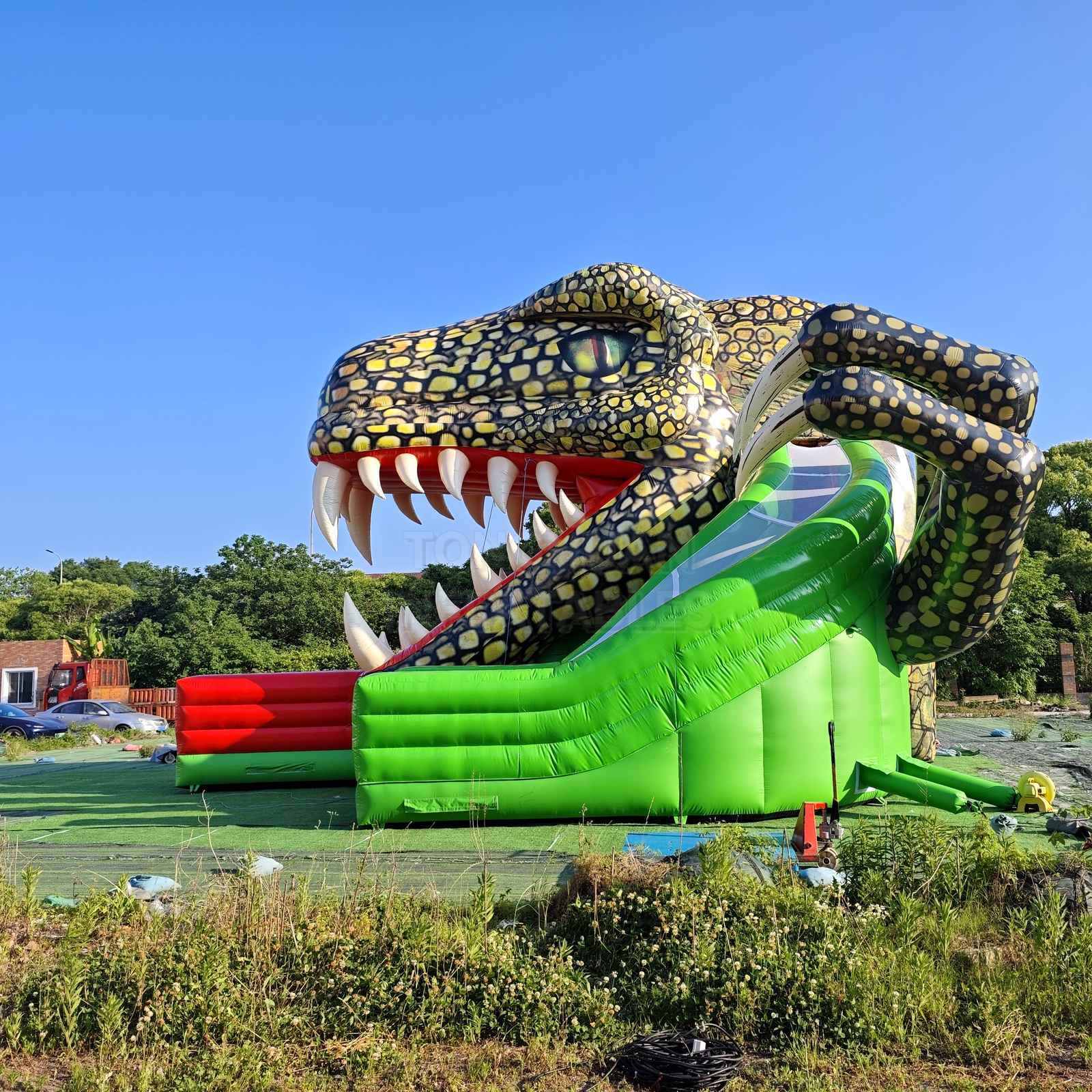Commercial Giant Crocodile Inflatable Slide with Open Mouth Entrance and Safety Side Walls for Parks Events and Rental Business