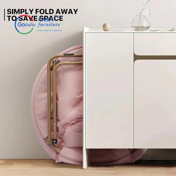 70011 Simple Style Round Shape Pink Metal Leg Space Saving Foldable Moon Chair Folding