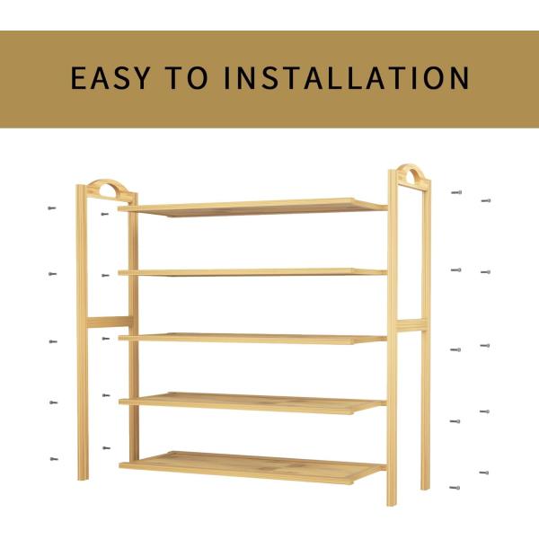 Wooden 5-Tier Natural Bamboo Shoe Rack Stackable Storage Shelf for Multi-Function OEM
