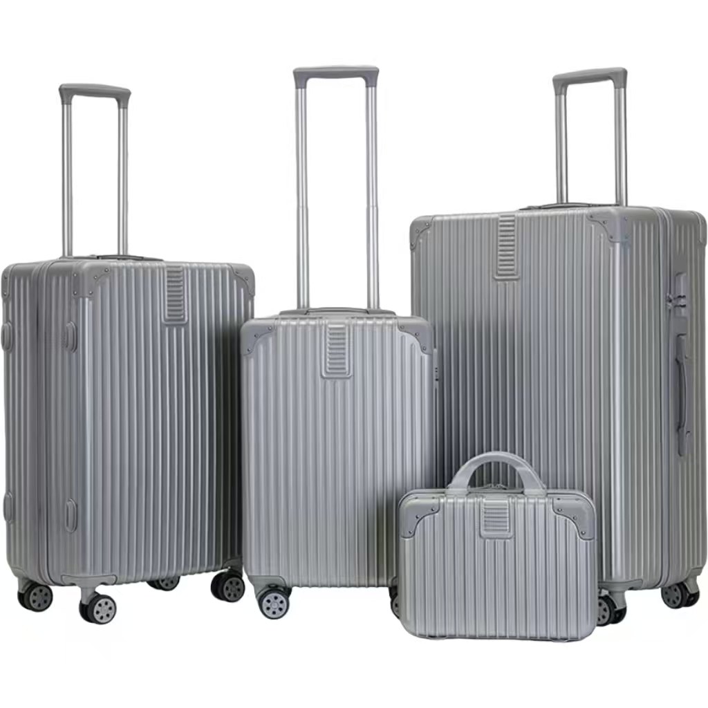 Wholesale Products 14 Inch Make up Bag 4 Piece Trolley Travel Case 20inch Silver Stripe Carry-On Luggage