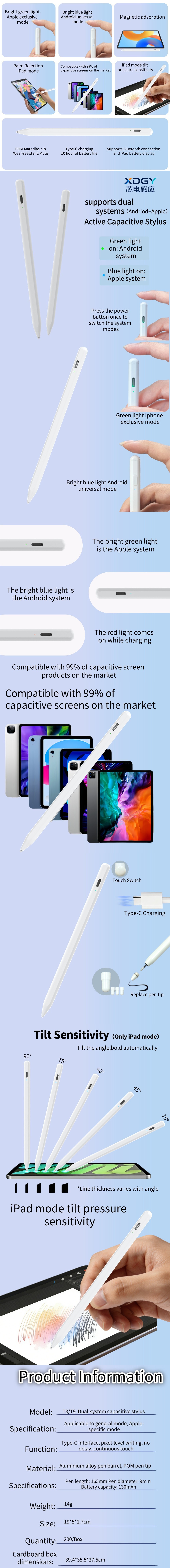 Active Stylus Pen 360-Day Standby Type-C, Digital Pencil iPad Android No Bluetooth, Aluminum POM Tip OEM Wholesale Supplier