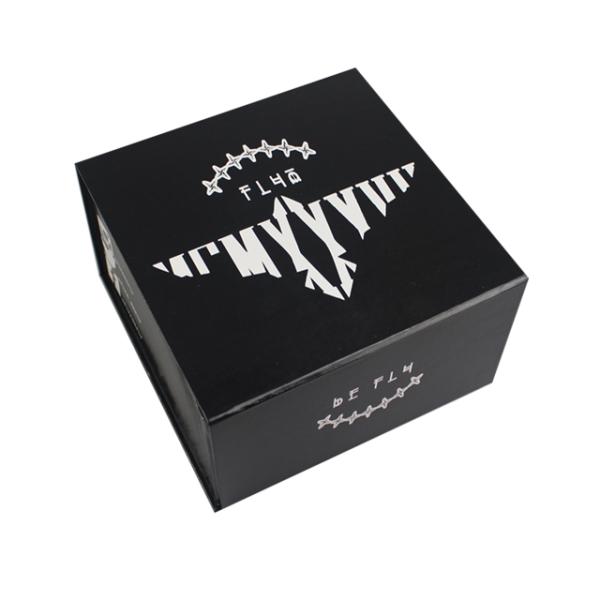 Boîte à chapeau pliante en carton rigide avec emballage cadeau magnétique noir avec logo personnalisé en gros