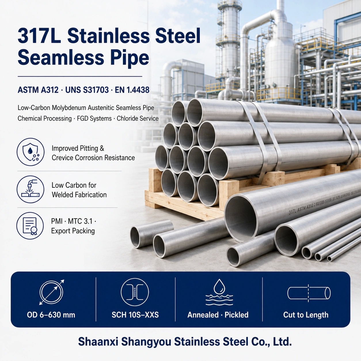 ASTM A312 TP317L Stainless Steel Seamless Pipe with High Molybdenum for Superior Corrosion Resistance