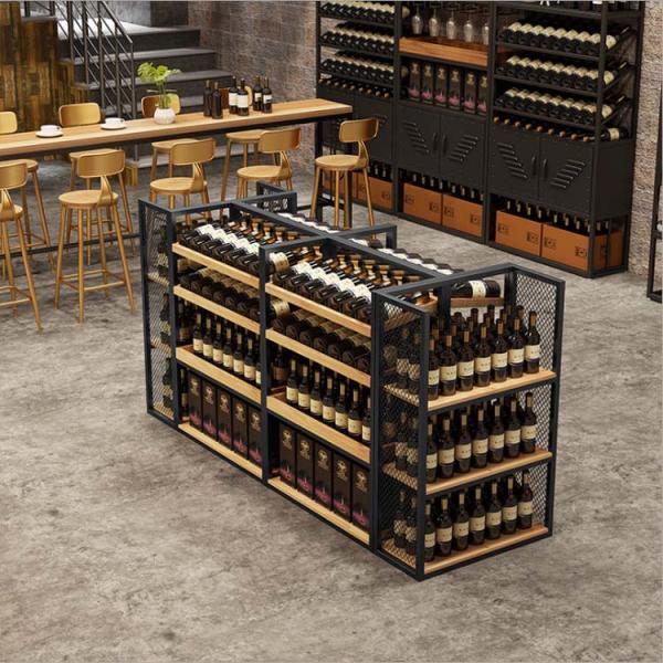 Panel Wood Style Metal Wine Rack Cabinet for Elegant Display and Storage of Red Wines