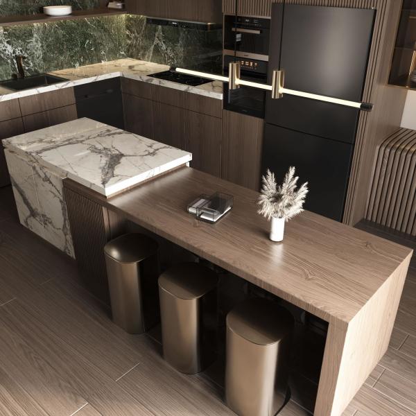 Современный интерьер в стиле виллы Интеллектуальные кухонные шкафы Меламин Стенный шкаф Полный набор роскошных кухонных шкафов