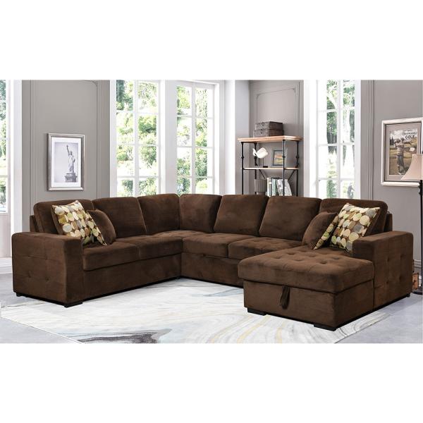 chocolate pineapple pattern u-shaped 2seater single armrest loveseat pull-out bed sectional sofa bed sets