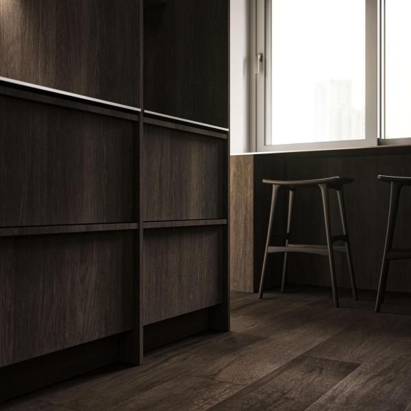 Custom Modern Skeleton Line Design Made Flat Wood Grain Finished Kitchen Cabinet Solid Wood Kitchen Cabinet