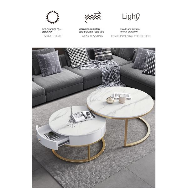 Light Luxury Nordic Minimalist Adjustable Coffee Table TV Stand Storage Drawer Modern Sintered Stone Top Metal Frame for Living