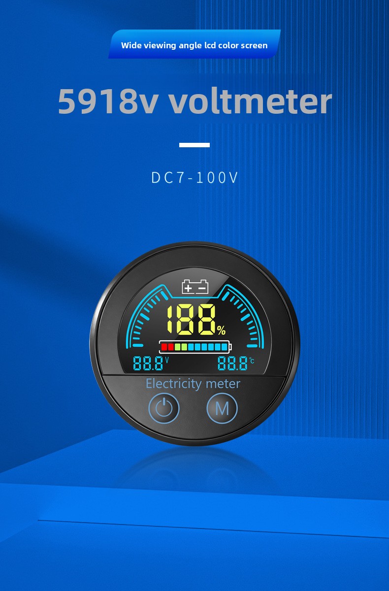 8100V Two-Wire DC Voltmeter Universal for Lead-Acid Lithium Batteries; Digital Battery Gauge Waterproof Display Head Model