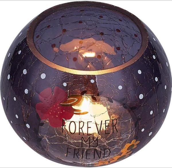 Unique Decorative Round Colored Cracked purple Glass Candle Holder with Decaling flower