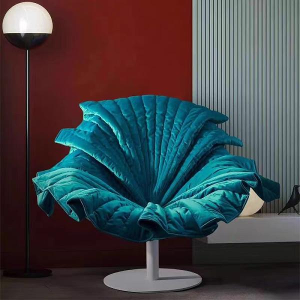 Nordic Light Luxury Velvet Flower Petal Chair Hotel Showroom Stainless Steel Base
