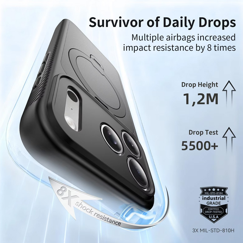 Laudtec TPU+PC Skin-Feel Magnetic Phone Protective Case for iPhone 15 16 17 18 Pro Max, 60° Rotatable 170° Fold Ring Kickstand