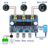 CA-3166B carte d'amplificateur Bluetooth 2*50W+100W 4~8 ohm DC12~24V TPA3116D2