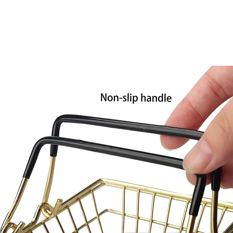 Портативная милая корзина для хранения мини металлическая золотая корзина для покупок с ручками