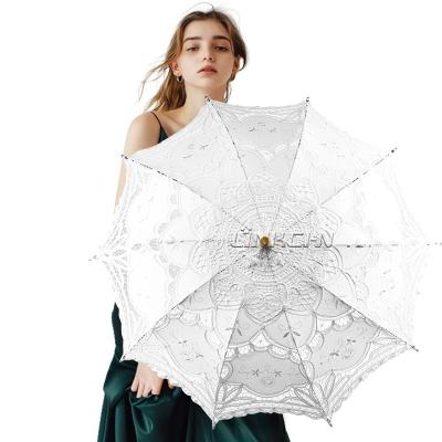 Popular Lace-Folding Wooden Parasol Wedding Umbrella for Promotional Party Supplies