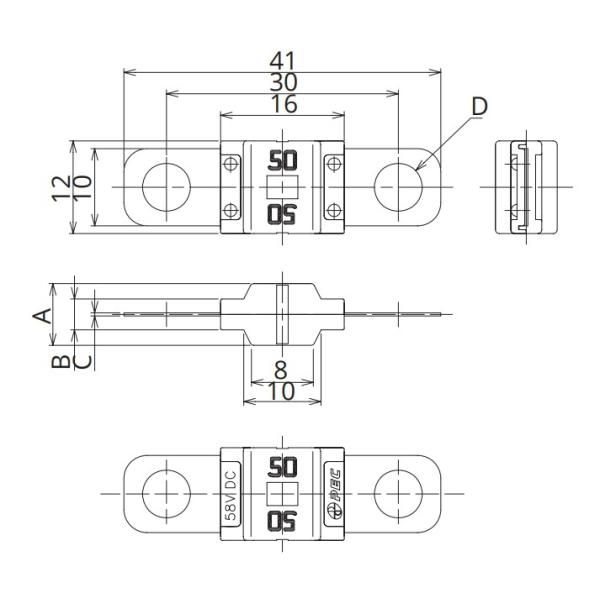 30A - автомобильный ANS 125A сплавляет болт DC 58V взрывателя MIDI на типе винта M5